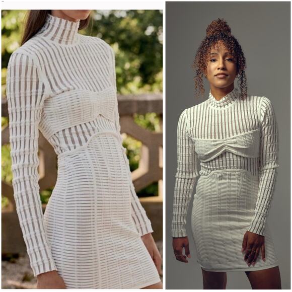 Herve Leger Bandage Burnout Bandage Mini Dress White - Cream Size Small - Picture 2 of 10